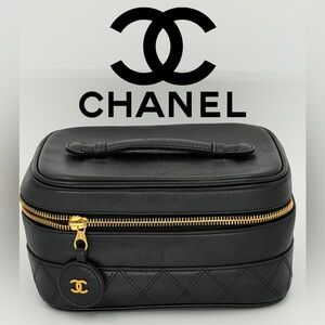 CHANEL Black Quilted Vanity Case w/Dust Bag, Authentication Card, and COA